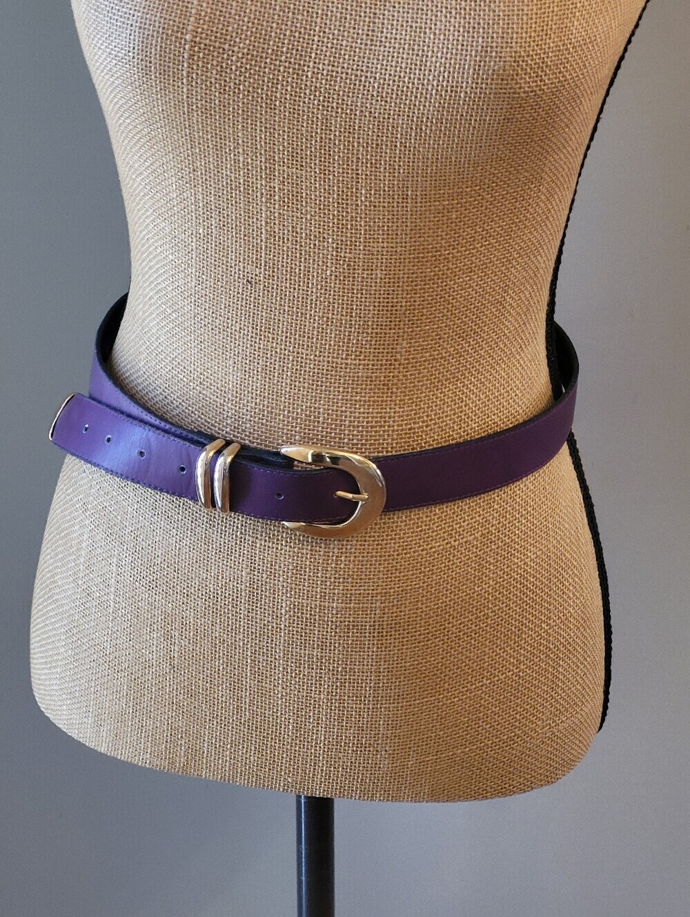 Elite Fresno California Vintage 80s Purple Leather Belt Goldtone Buckle Large